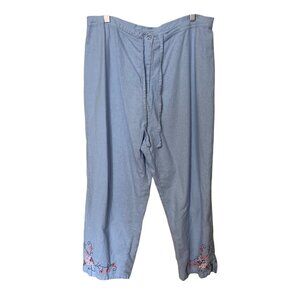 Sag Harbor Light Blue Embroidered Linen Blend Capri Pants Sz 18 Lagenlook Beach